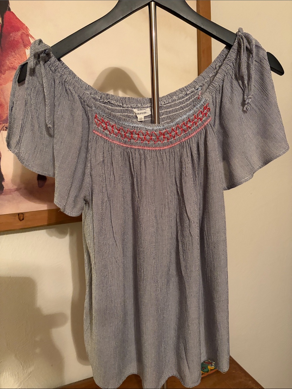 Maurices Off-Shoulder Blouse with Pink Embroidery